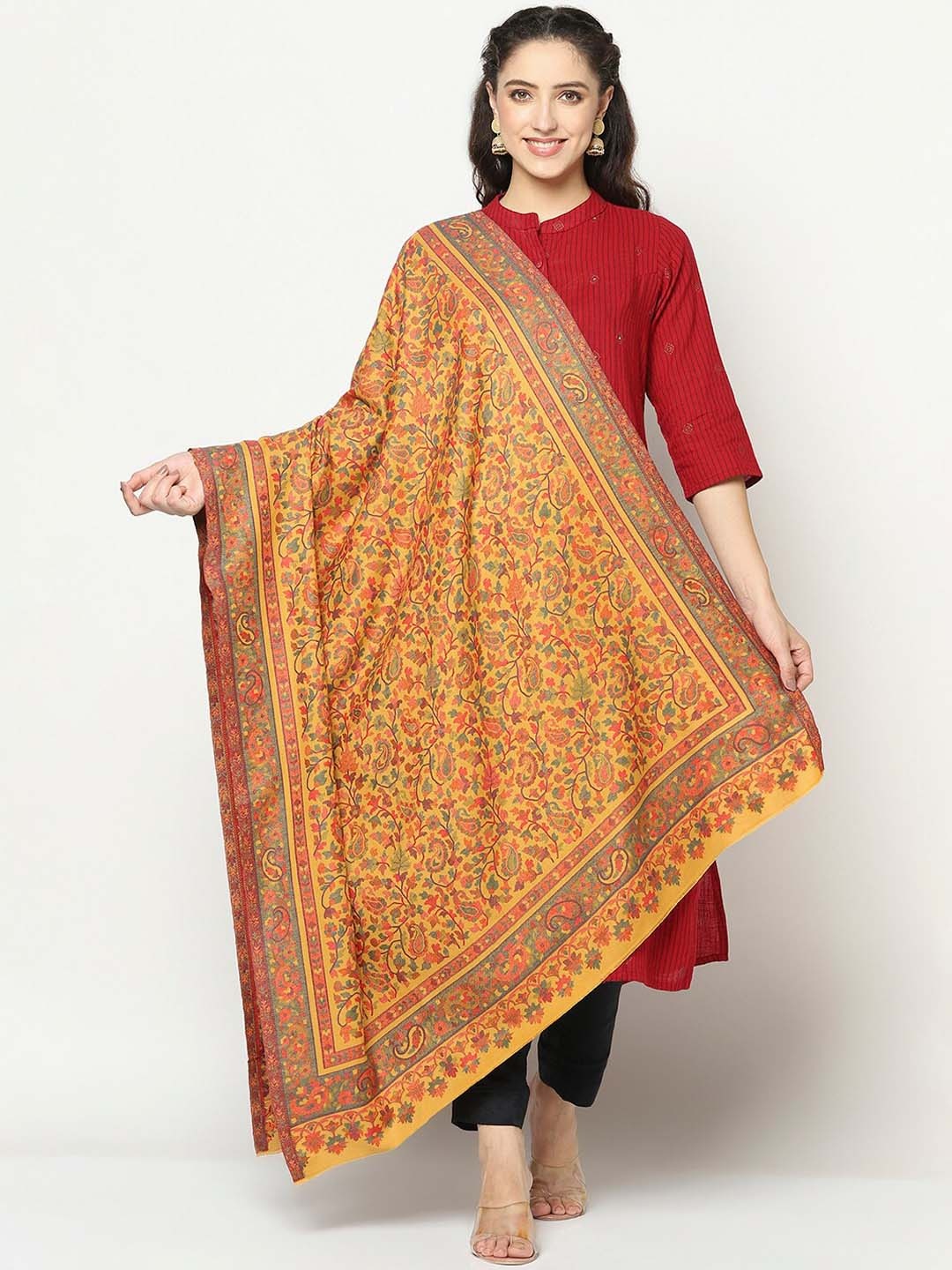 

La Vastraa Women Mustard Woven Design Pure Wool Shawl