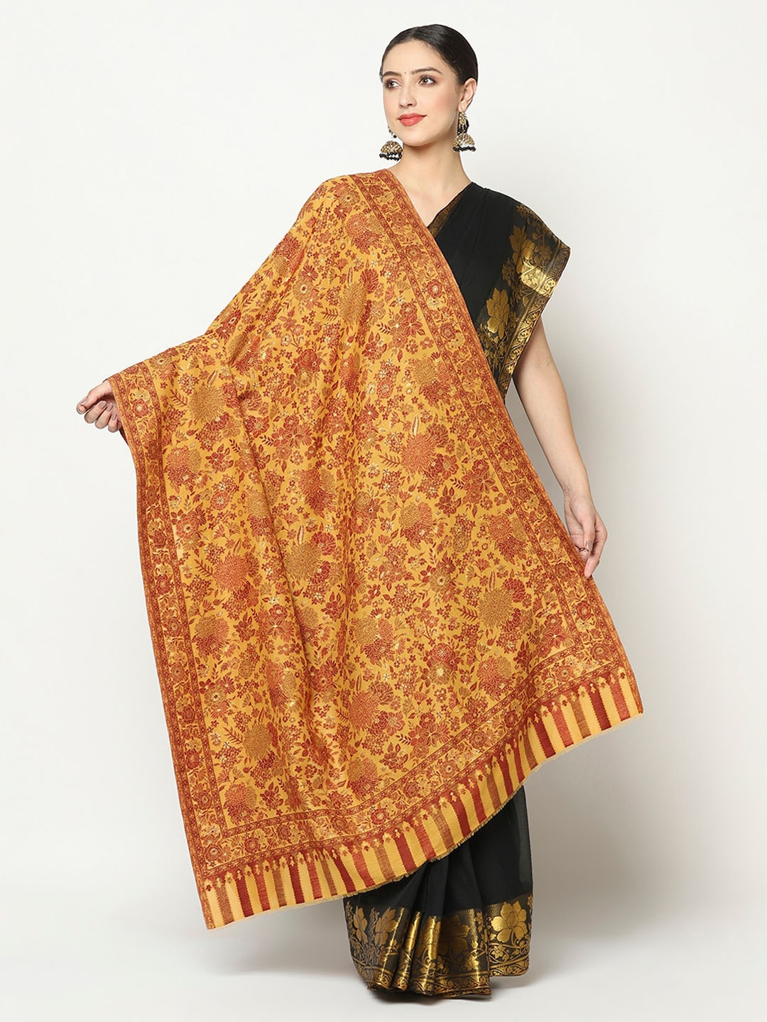 

La Vastraa Women Mustard Yellow Woven-Design Wool Shawl