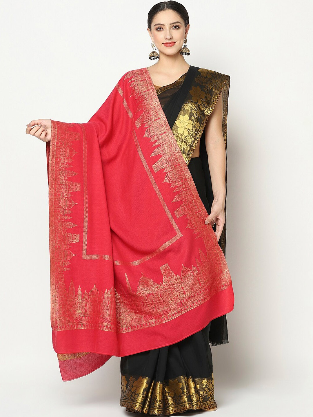 

La Vastraa Women Pink Zari Woven Design Shawl