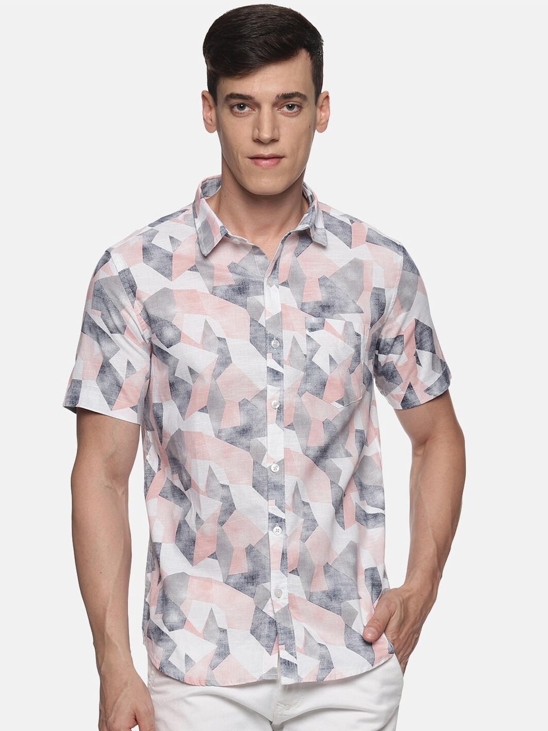 

Tusok Men Pink Smart Printed Pure Cotton Casual Shirt