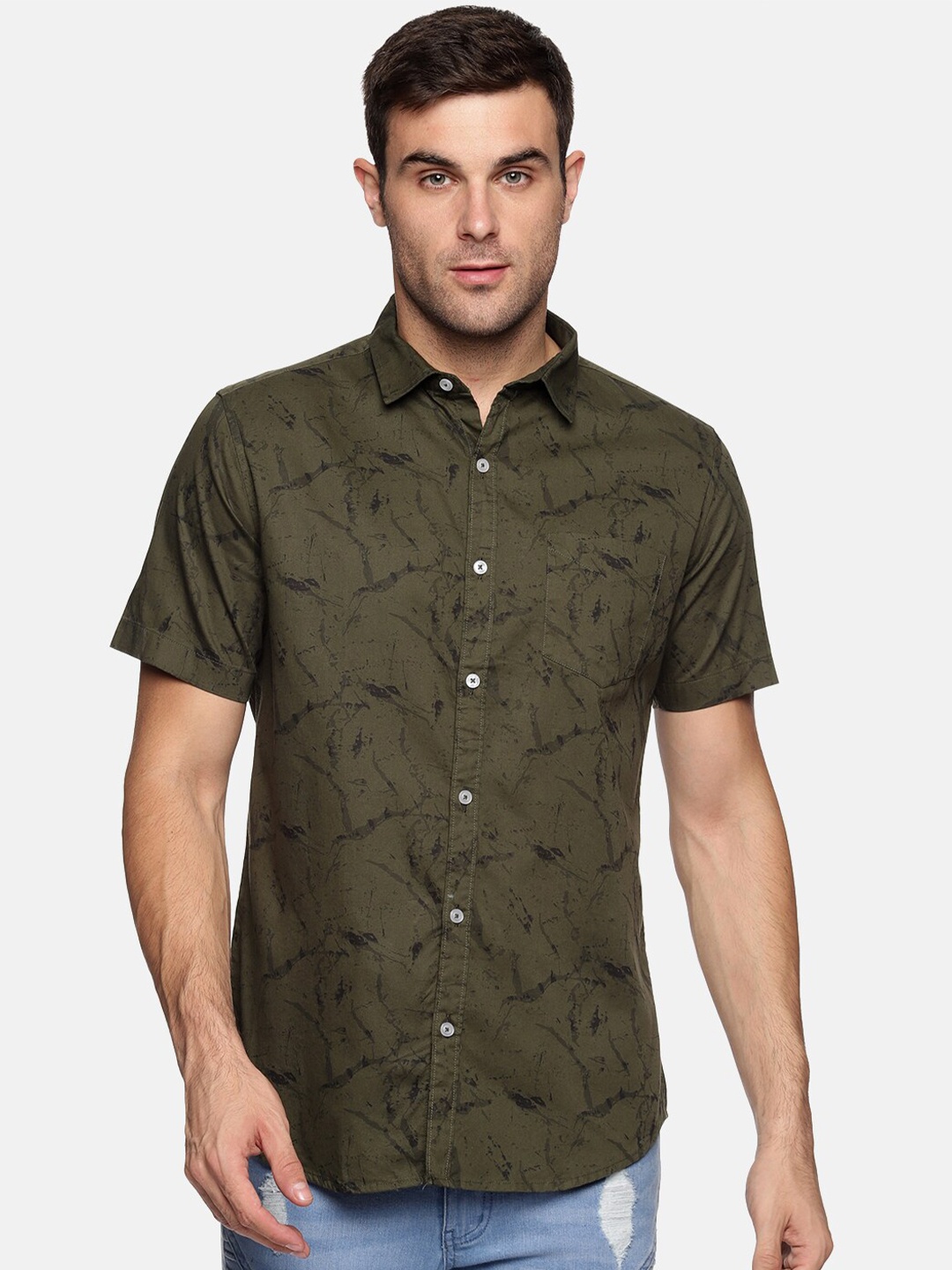 

Tusok Men Green Smart Printed Pure Cotton Casual Shirt