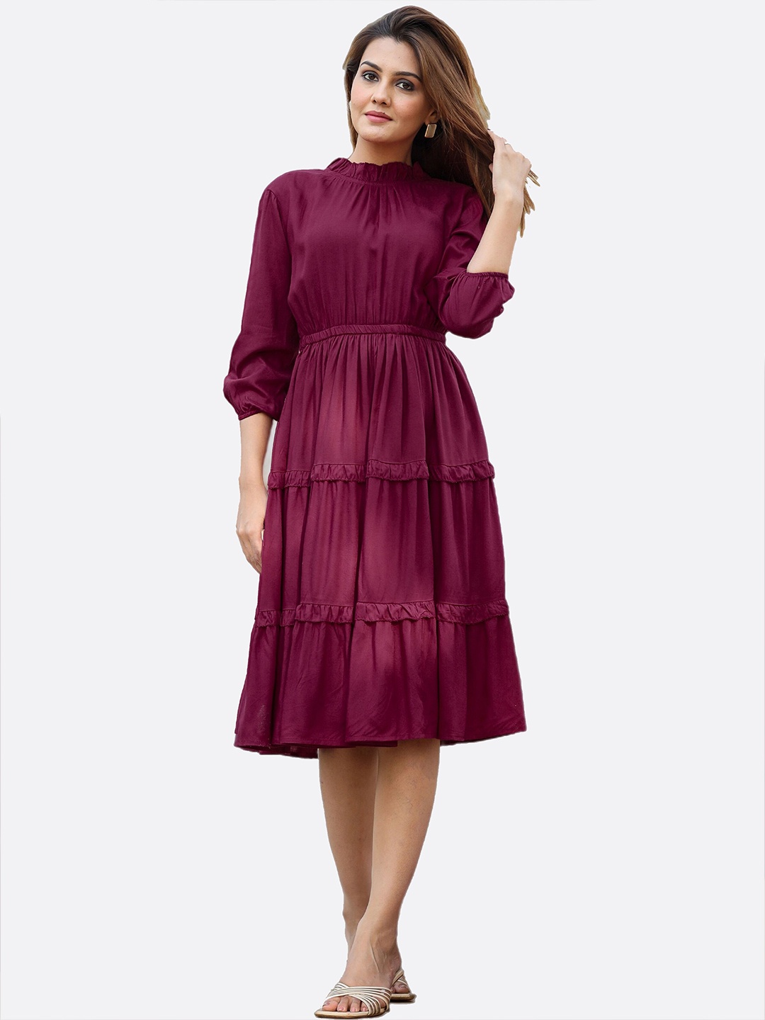 

FAVRIZ Women Maroon Solid Dress