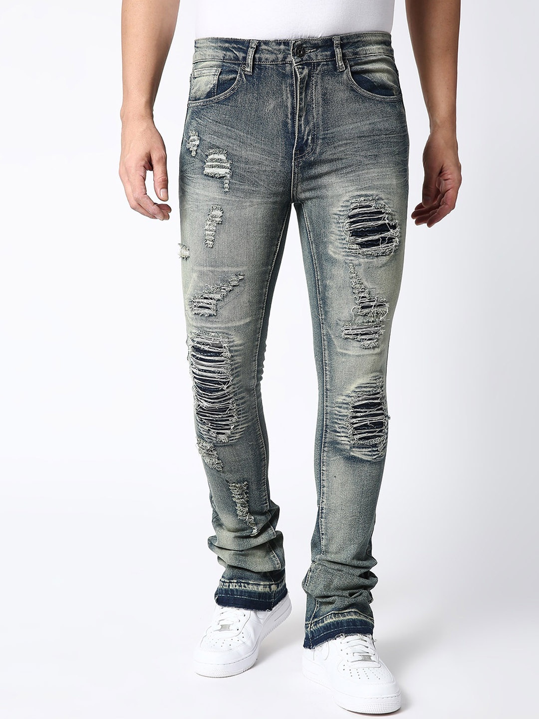 

WAIMEA Men Blue Skinny Fit Highly Distressed Heavy Fade Stretchable Jeans