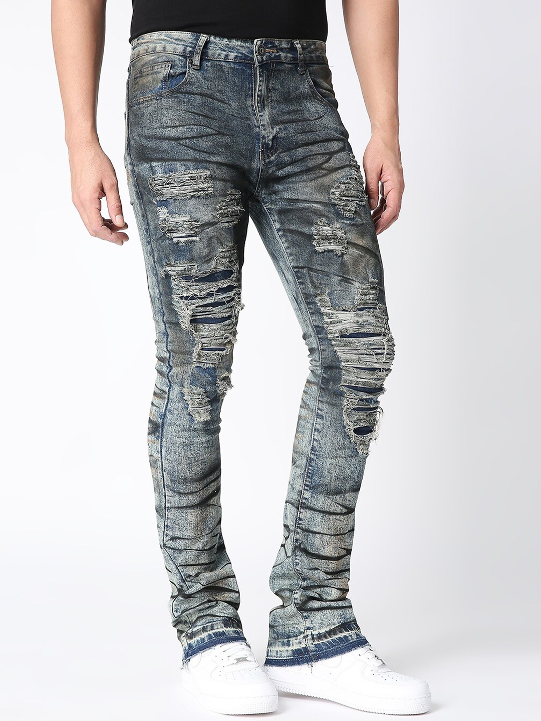 

WAIMEA Men Blue Highly Distressed Heavy Fade Stretchable Jeans