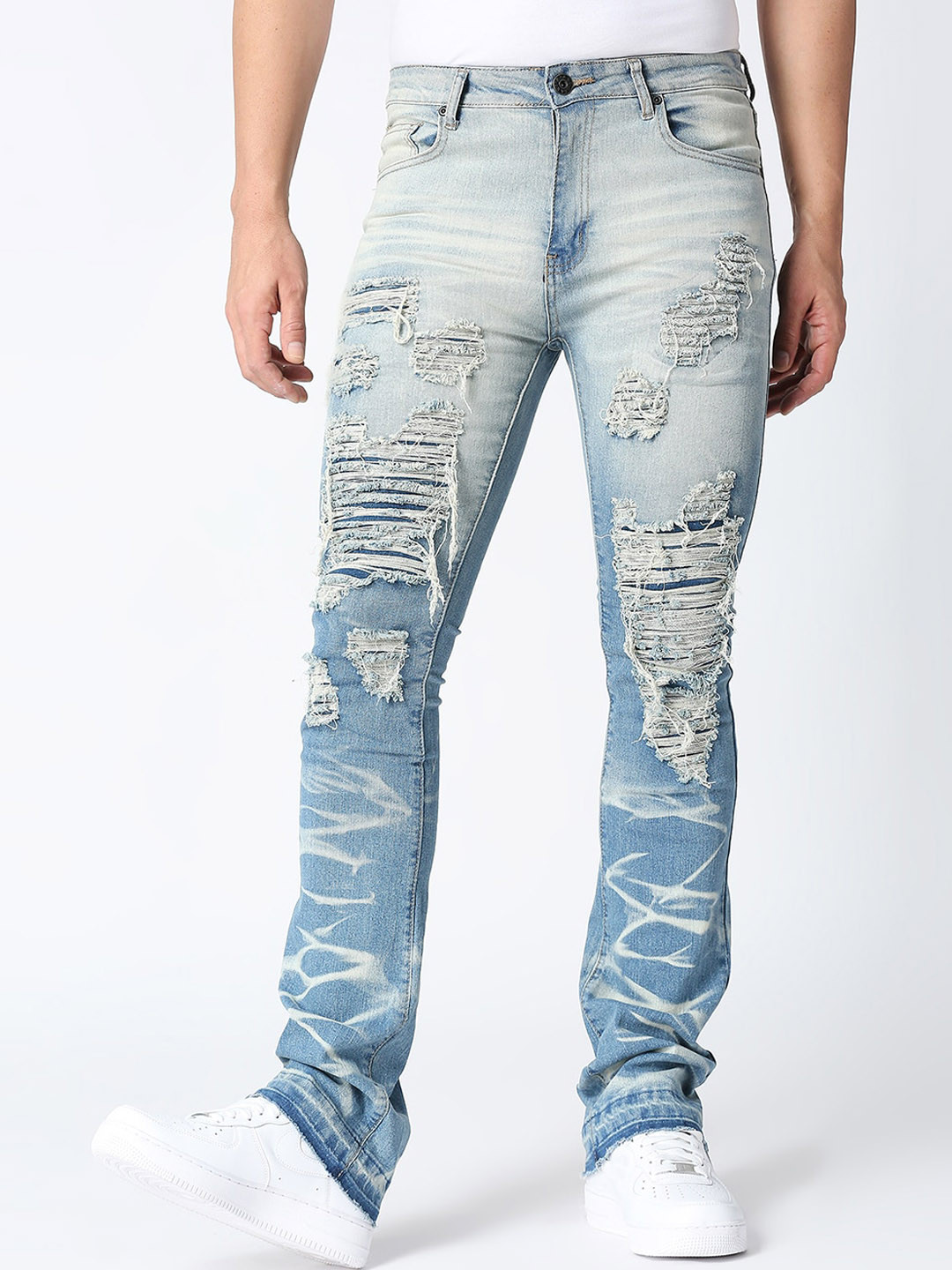 

WAIMEA Men Blue Highly Distressed Heavy Fade Printed Stretchable Jeans