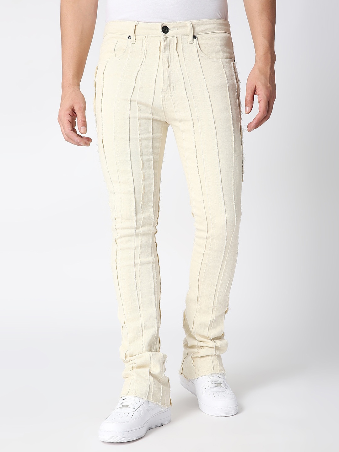 

WAIMEA Men Cream-Coloured Skinny Fit Low Distress Stretchable Jeans