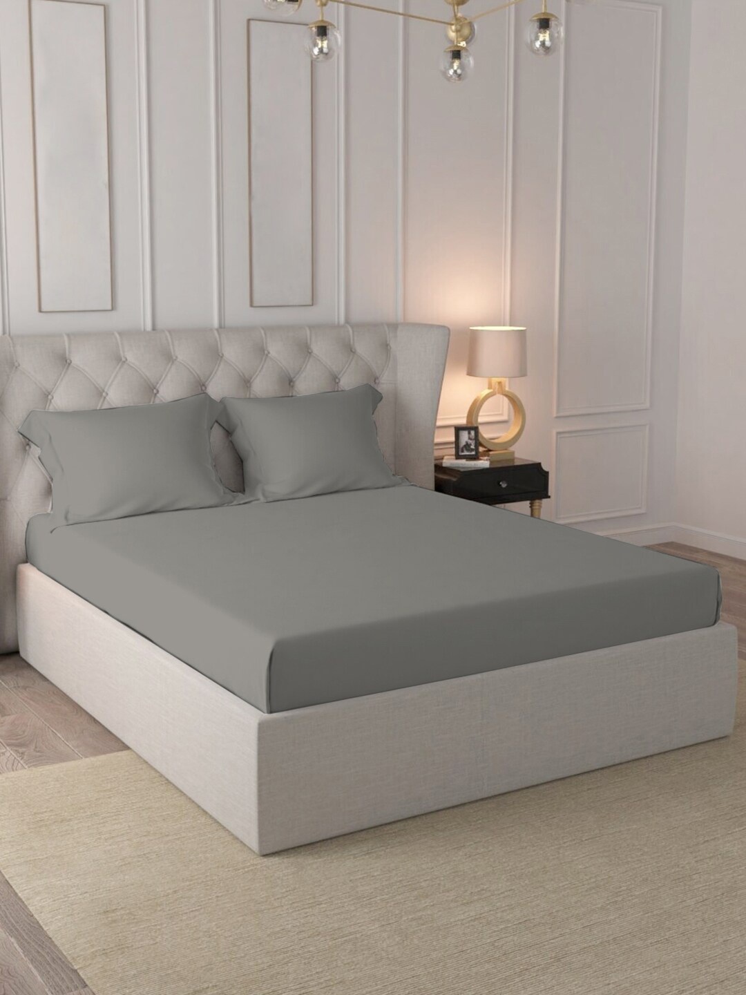 

PIZUNA LINENS Grey 400 TC Cotton Single Bedsheet with 1 Pillow Cover