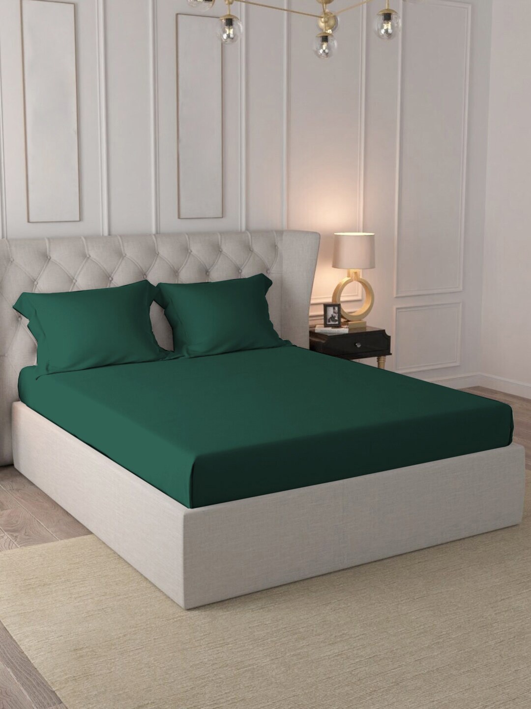 

PIZUNA LINENS Green 400 TC Cotton King Bedsheet with 2 Pillow Covers