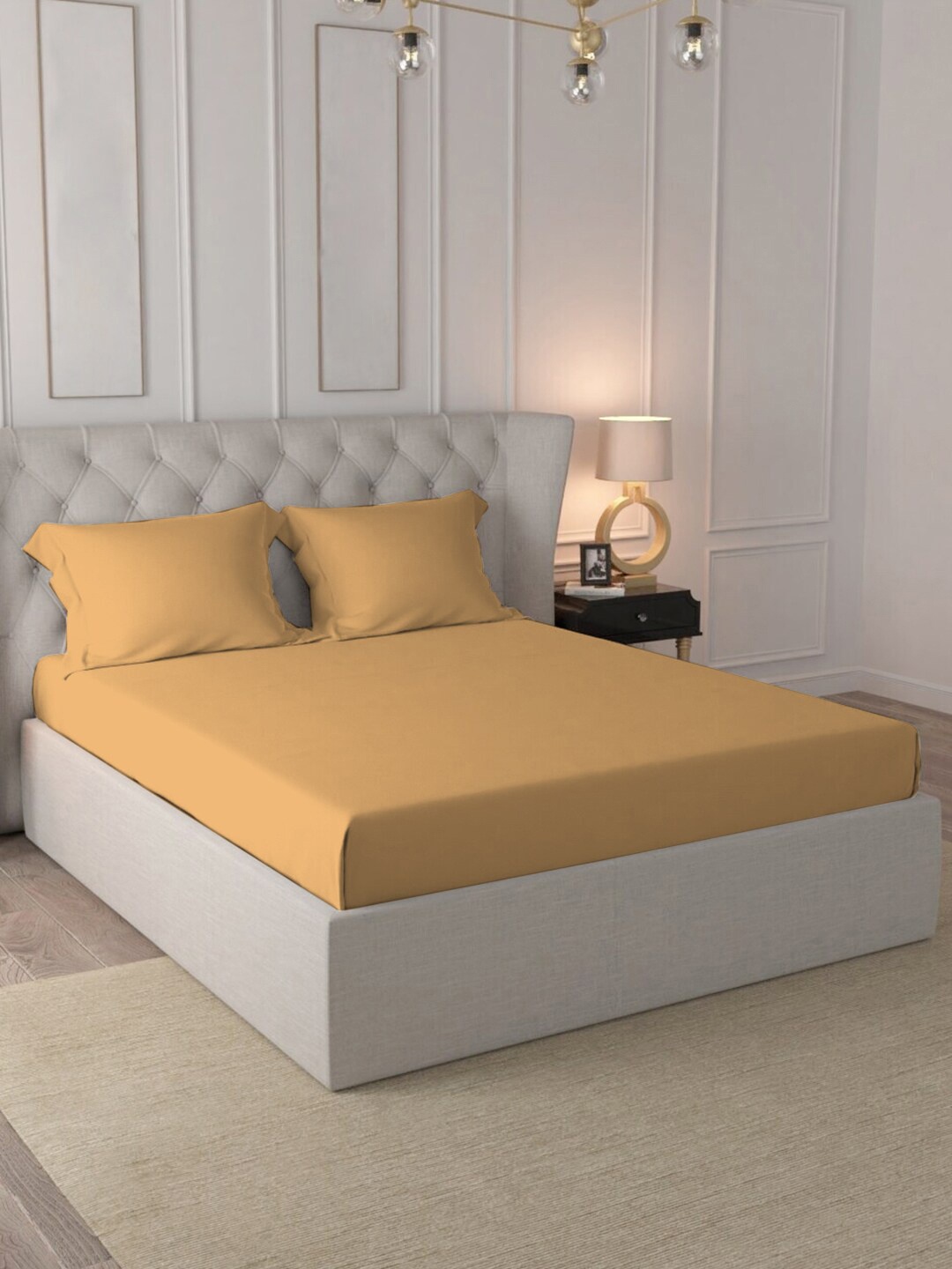 

PIZUNA LINENS Mustard 400 TC Pure Cotton Single Bedsheet with 1 Pillow Cover