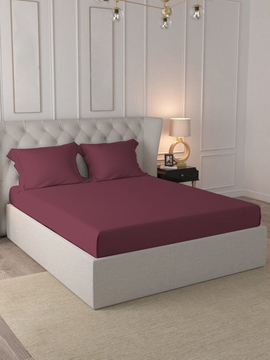 

PIZUNA LINENS Burgundy 400 TC Pure Cotton Single Bedsheet with 1 Pillow Cover