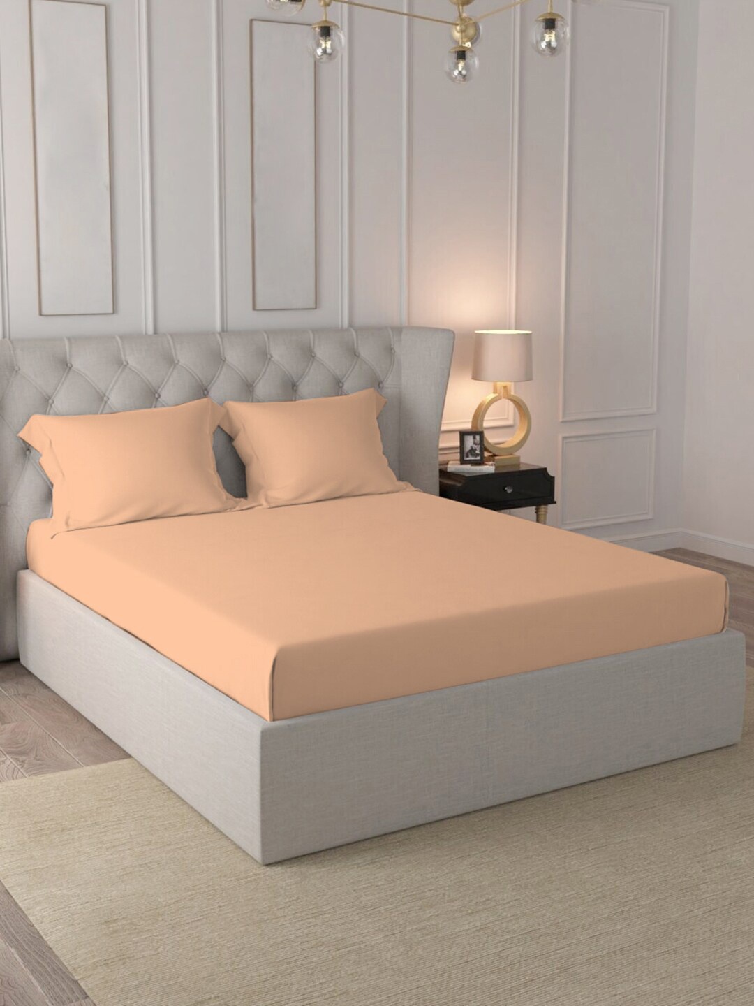 

PIZUNA LINENS Orange 400 TC Pure Cotton Queen Bedsheet with 2 Pillow Covers