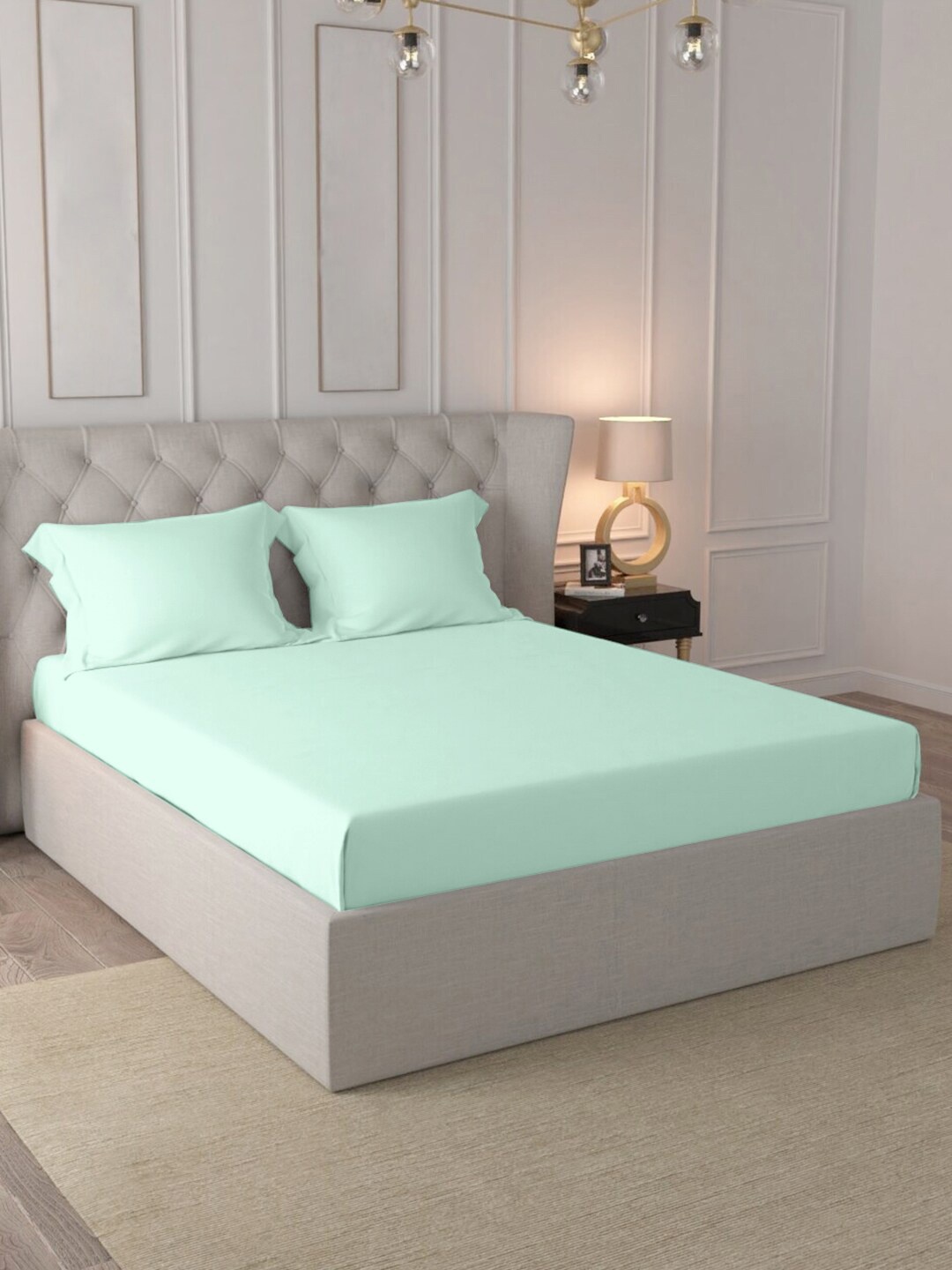 

PIZUNA LINENS Green 400 TC Pure Cotton Single Bedsheet with 1 Pillow Cover
