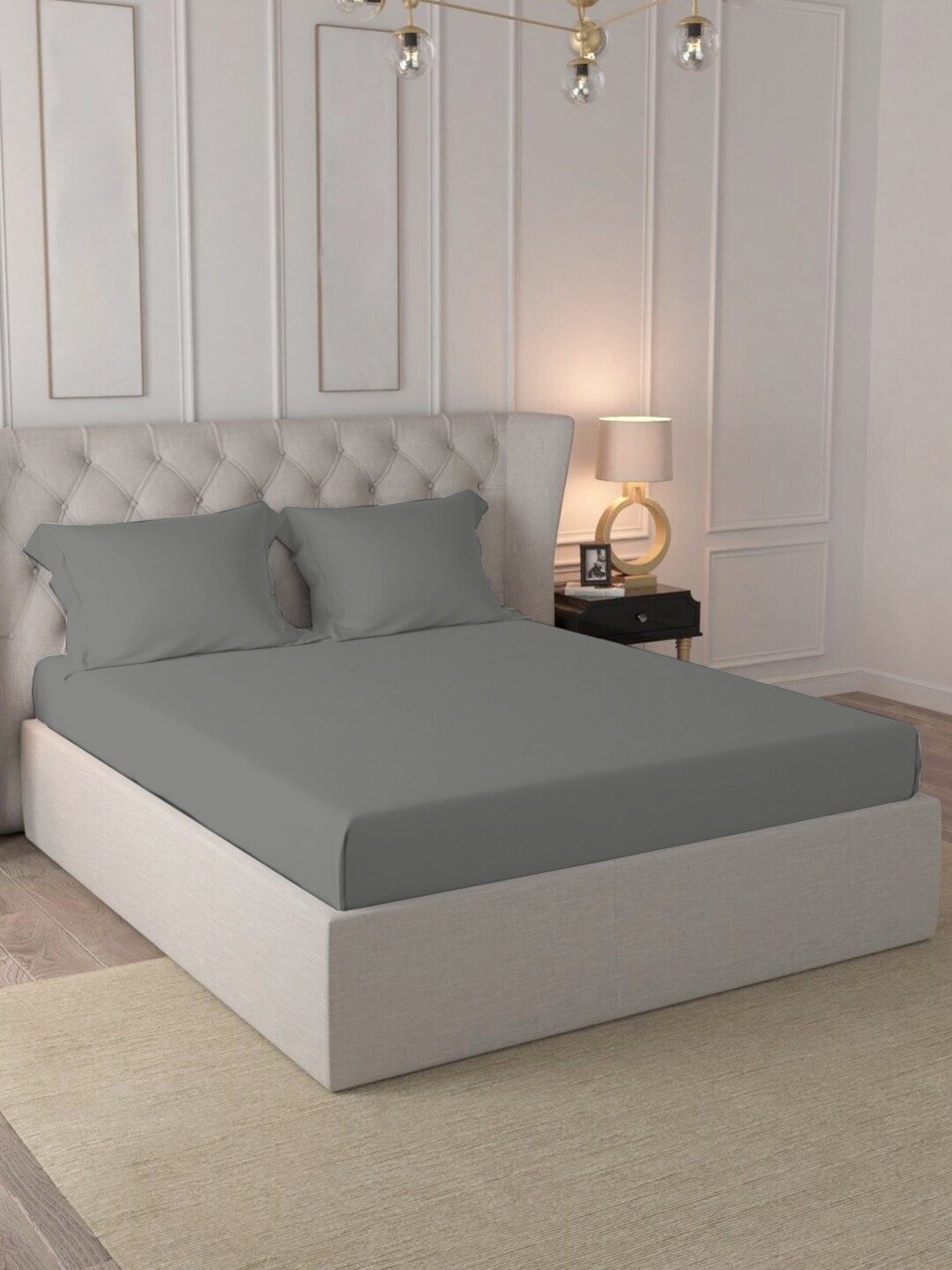 

PIZUNA LINENS Grey 400 TC Cotton Single Bedsheet with 1 Pillow Cover