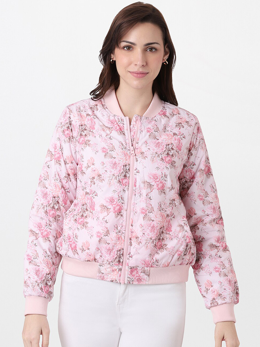 

AND Women Pink Floral Bomber Jacket
