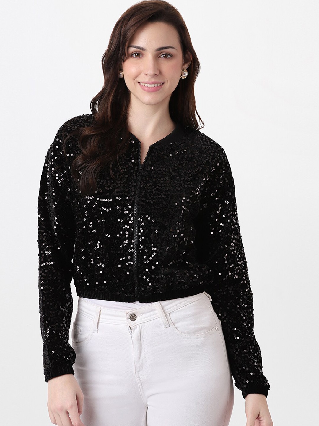 

AND Women Black Crop Open Front Jacket