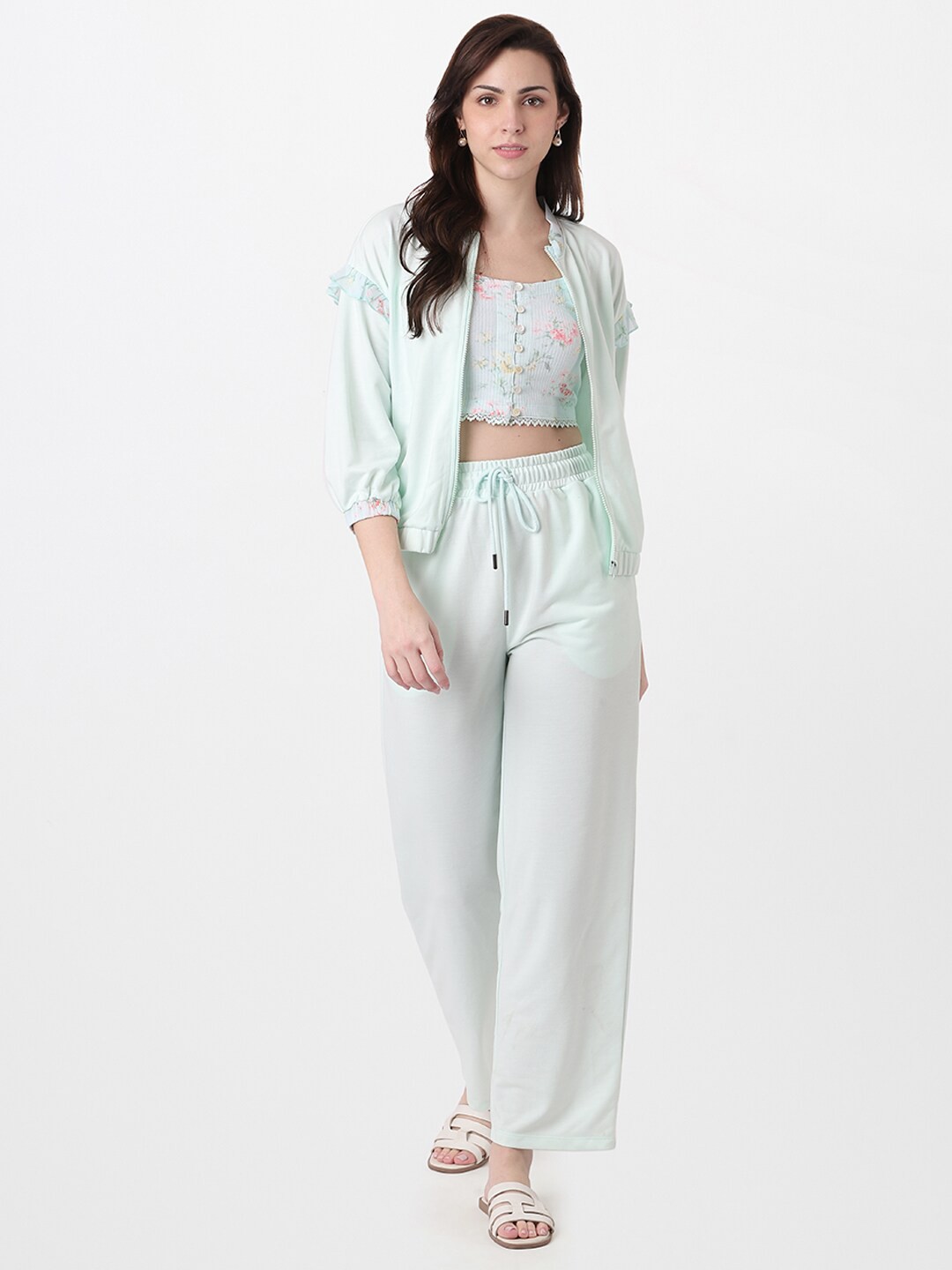 

AND Women Blue Top & Pallazos comes with jacket, Green