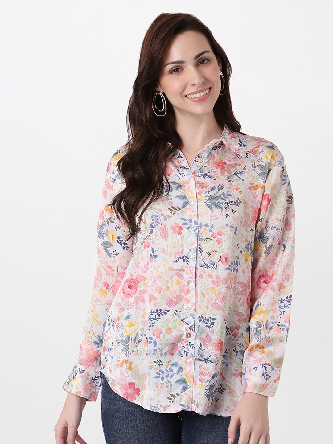 

AND Multicoloured Floral Print Mandarin Collar Shirt Style Top, Multi