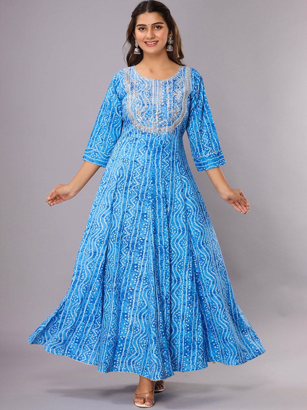 

ADORRO Women Blue Bandhani Printed Anarkali Kurta