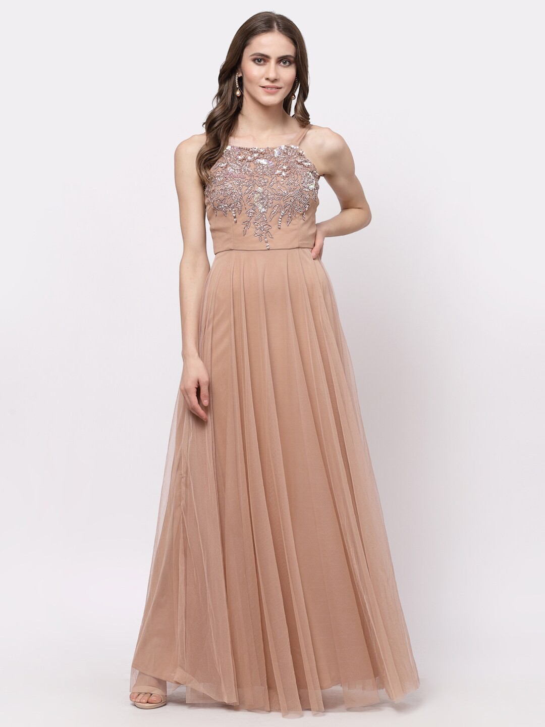 

Just Wow Embellished Net Maxi Dress, Beige