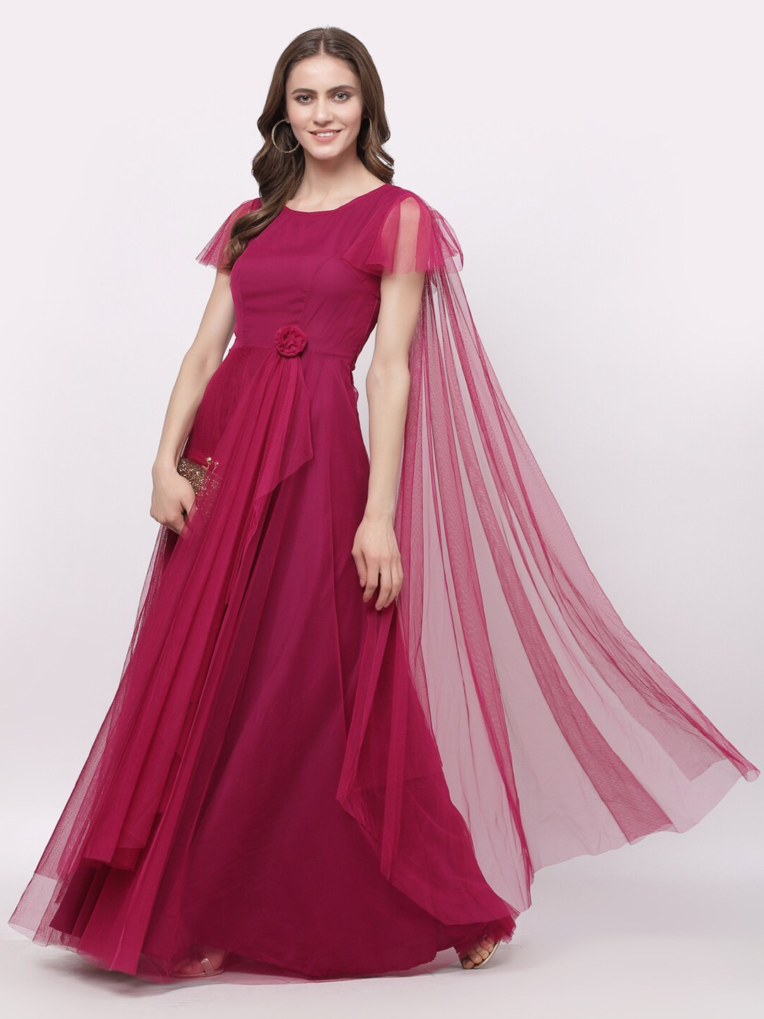 

Just Wow Net Maxi Dress, Magenta