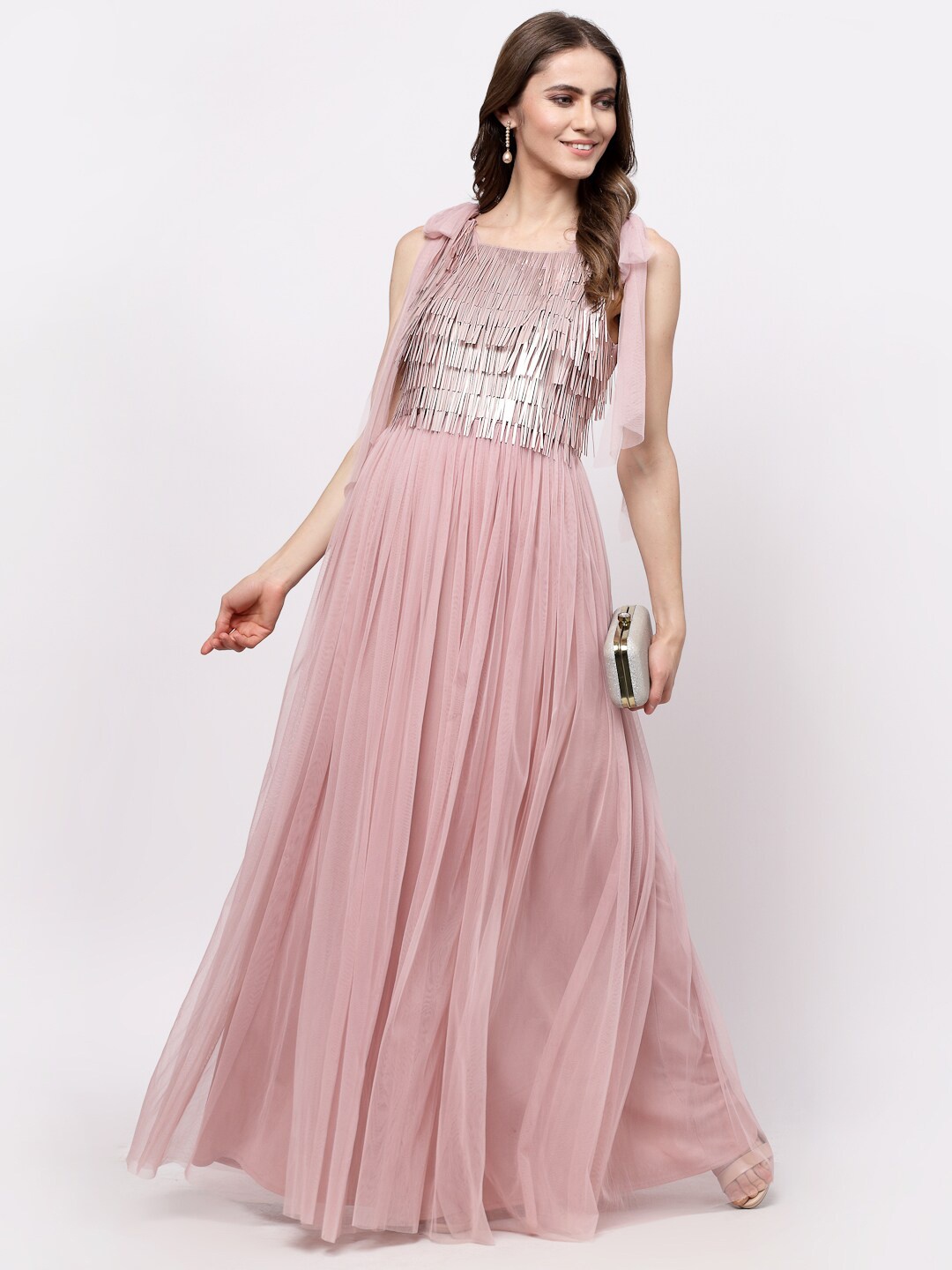 

Just Wow Embellished Net Maxi Dress, Pink