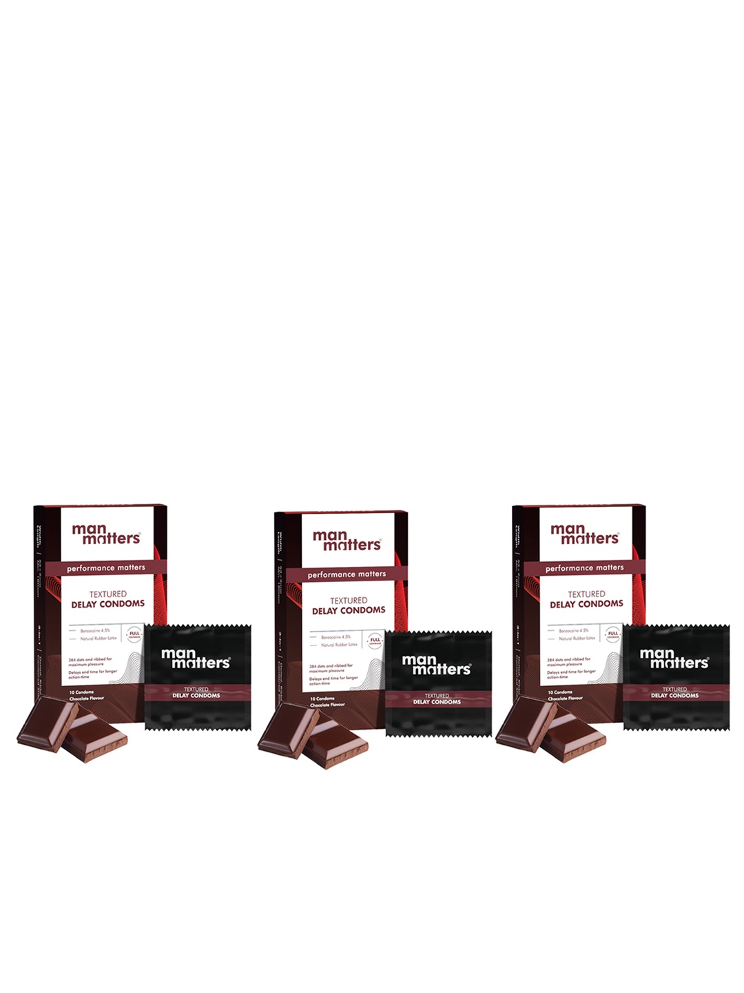 

Man Matters Set of 3 Textured Extra Dotted & Ribbed Delay Condoms - 10 Pieces Each, Coffee brown