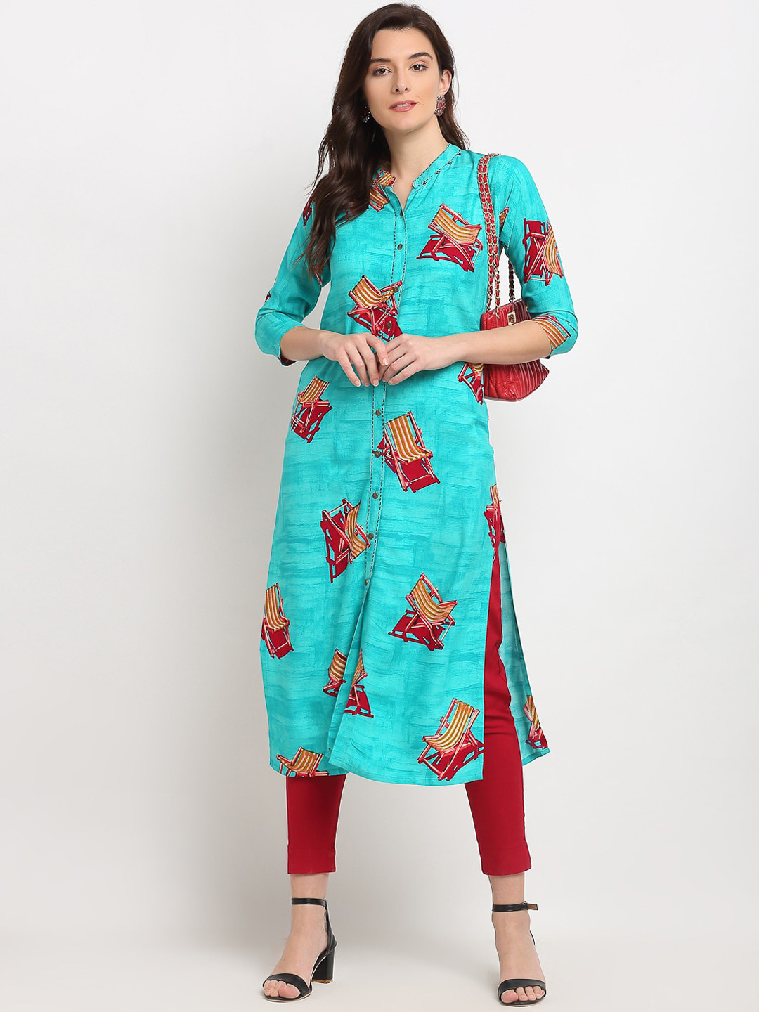 

Lovely Lady Women Teal Abstract Printed Straight Kurta