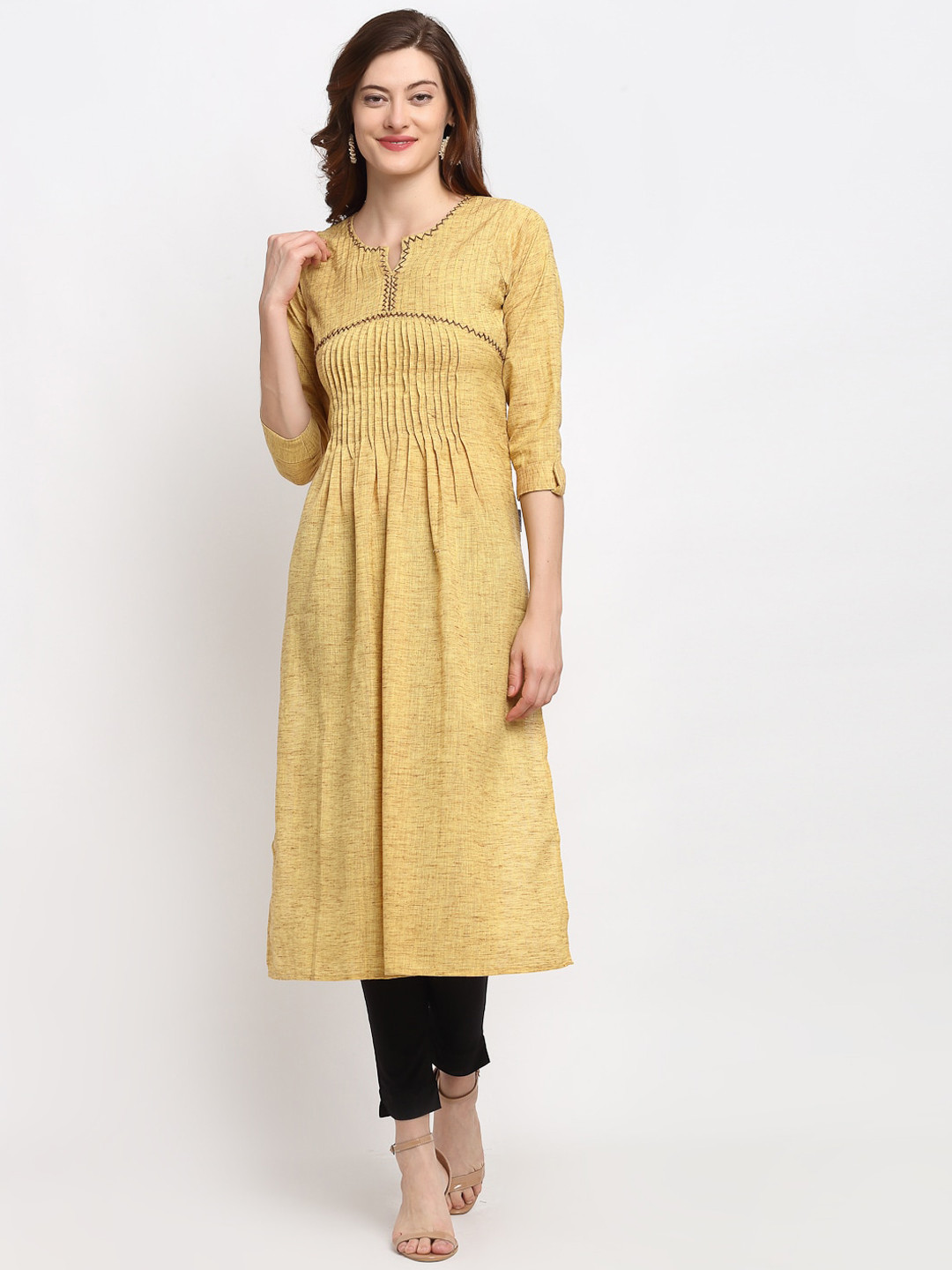 

Lovely Lady Women Mustard Yellow Geometric Kurta