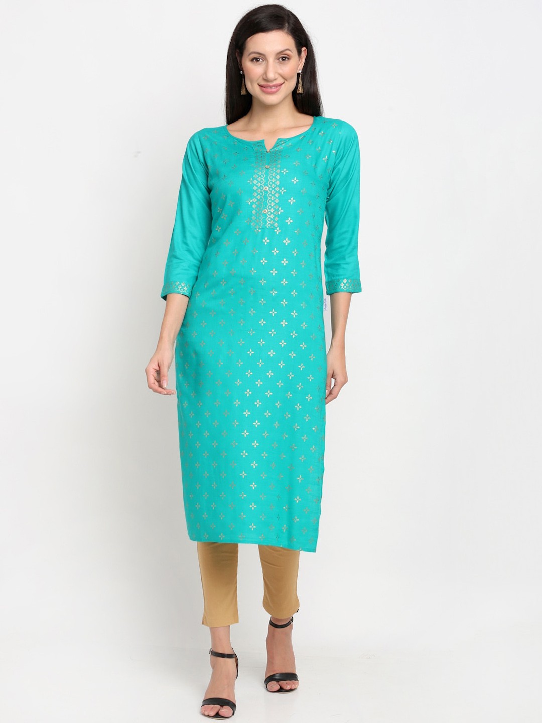 

Lovely Lady Women Teal Ethnic Motifs Printed Kurta
