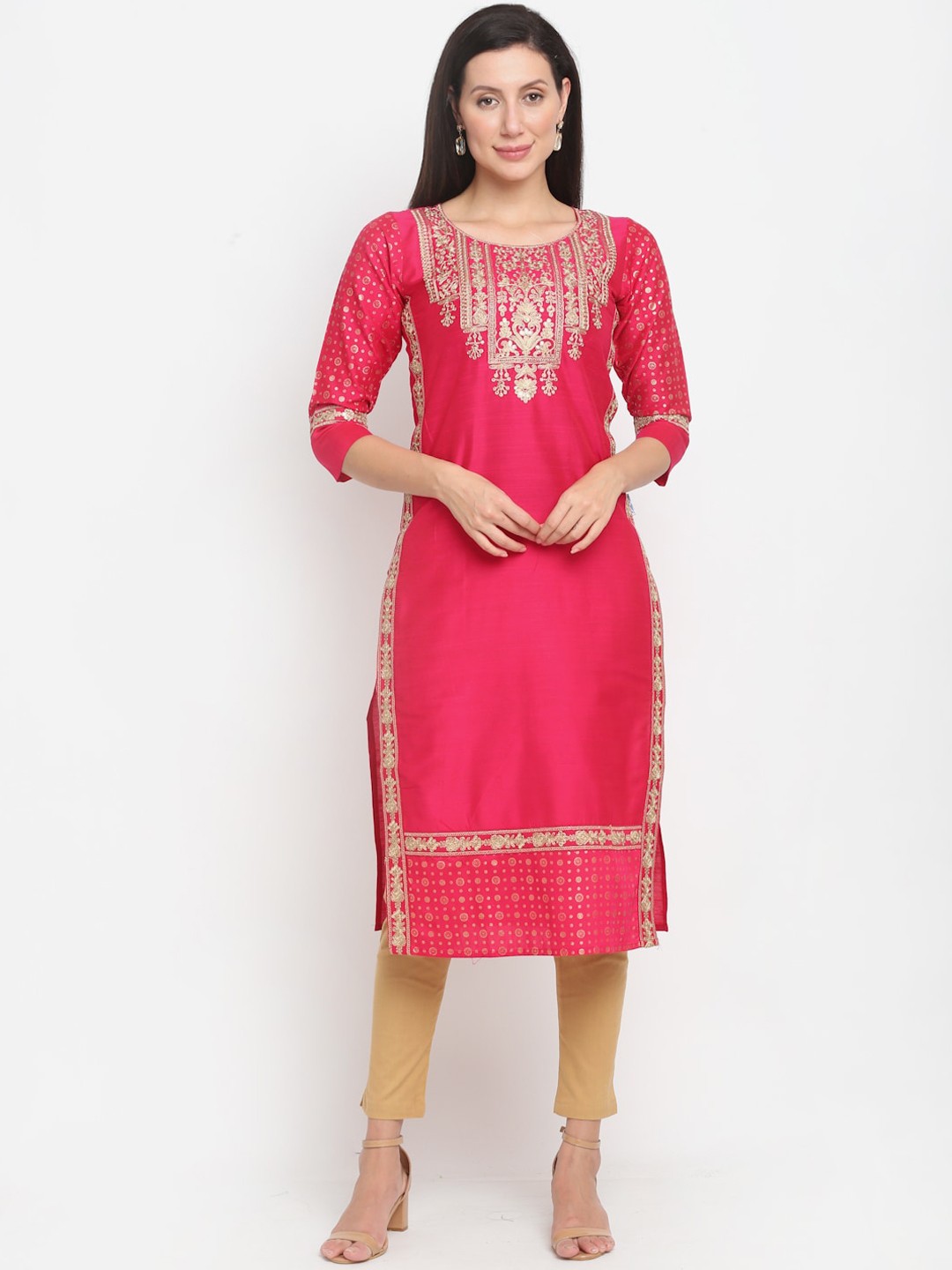 

Lovely Lady Women Magenta Ethnic Motifs Yoke Design Kurta