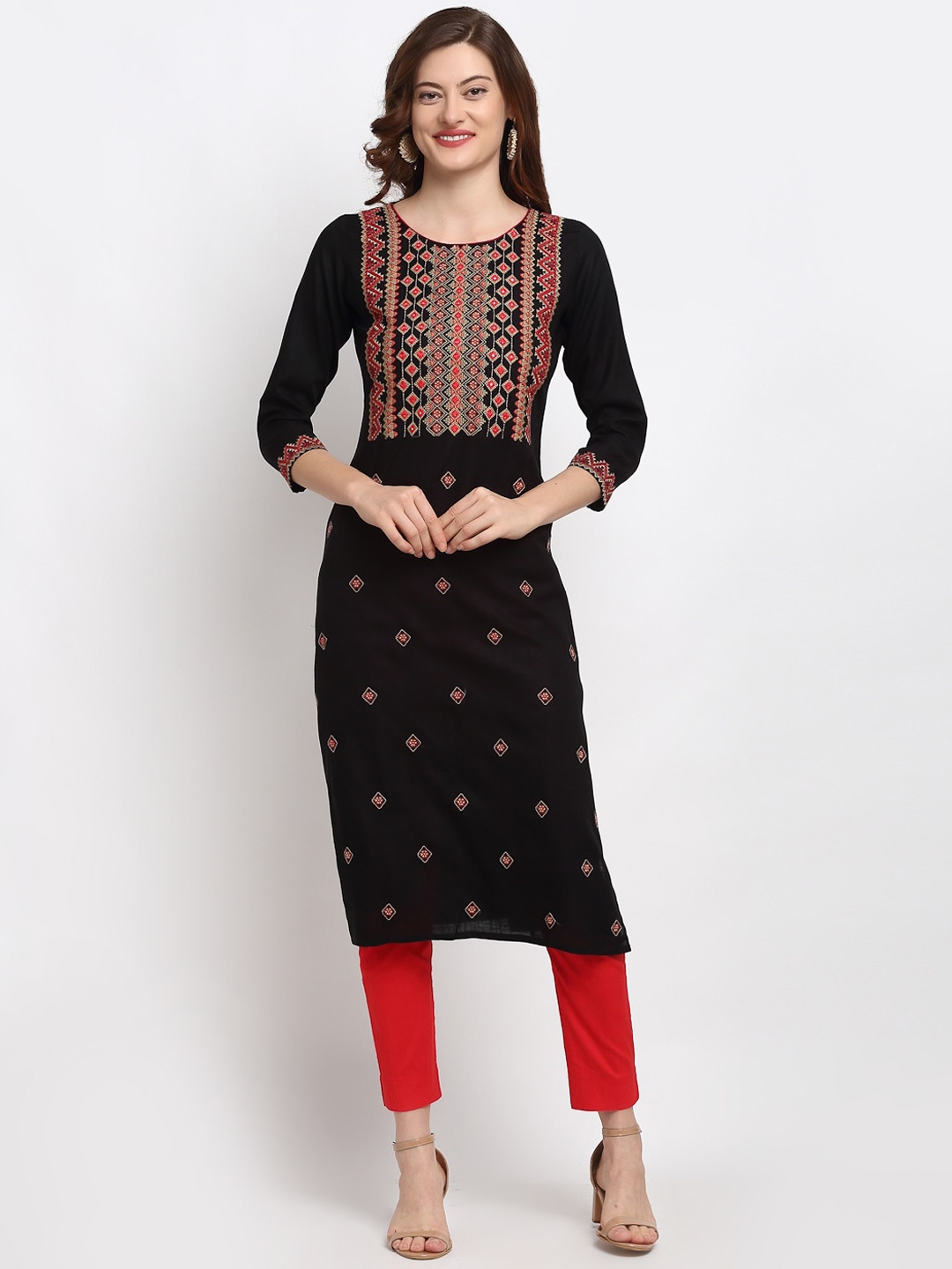 

Lovely Lady Women Black Geometric Embroidered Thread Work Kurta