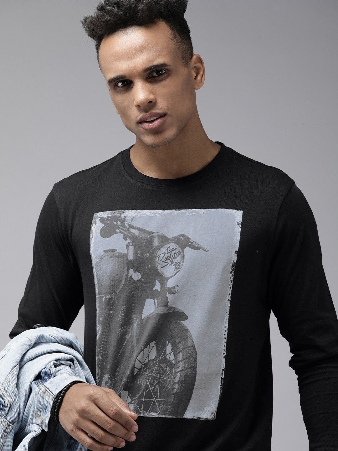 

Roadster Men Black Printed Pure Cotton T-shirt