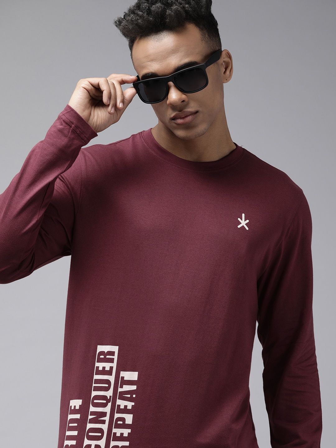 

Roadster Men Maroon Typography Printed Pure Cotton T-shirt