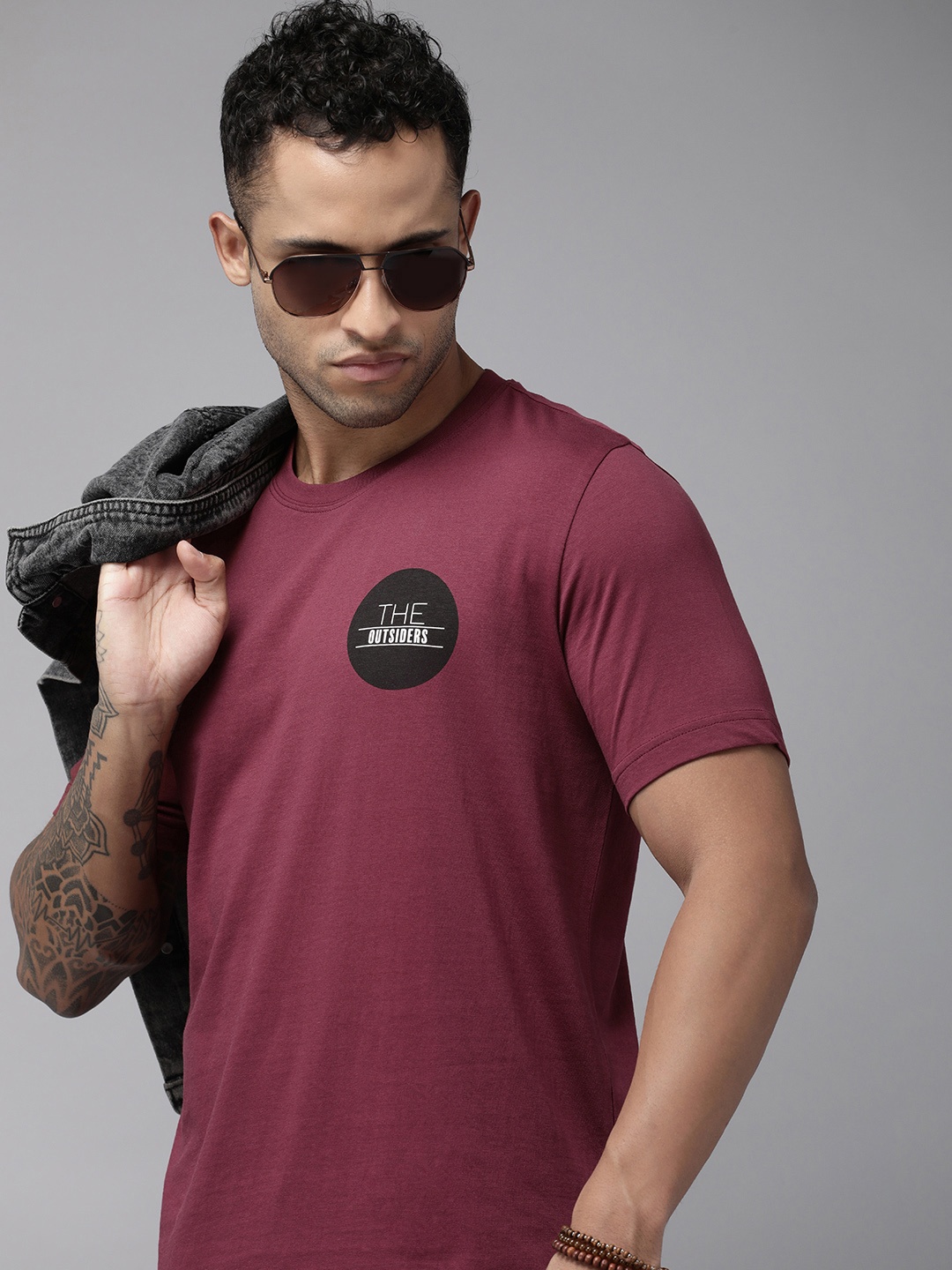 

Roadster Men Burgundy Pure Cotton T-shirt