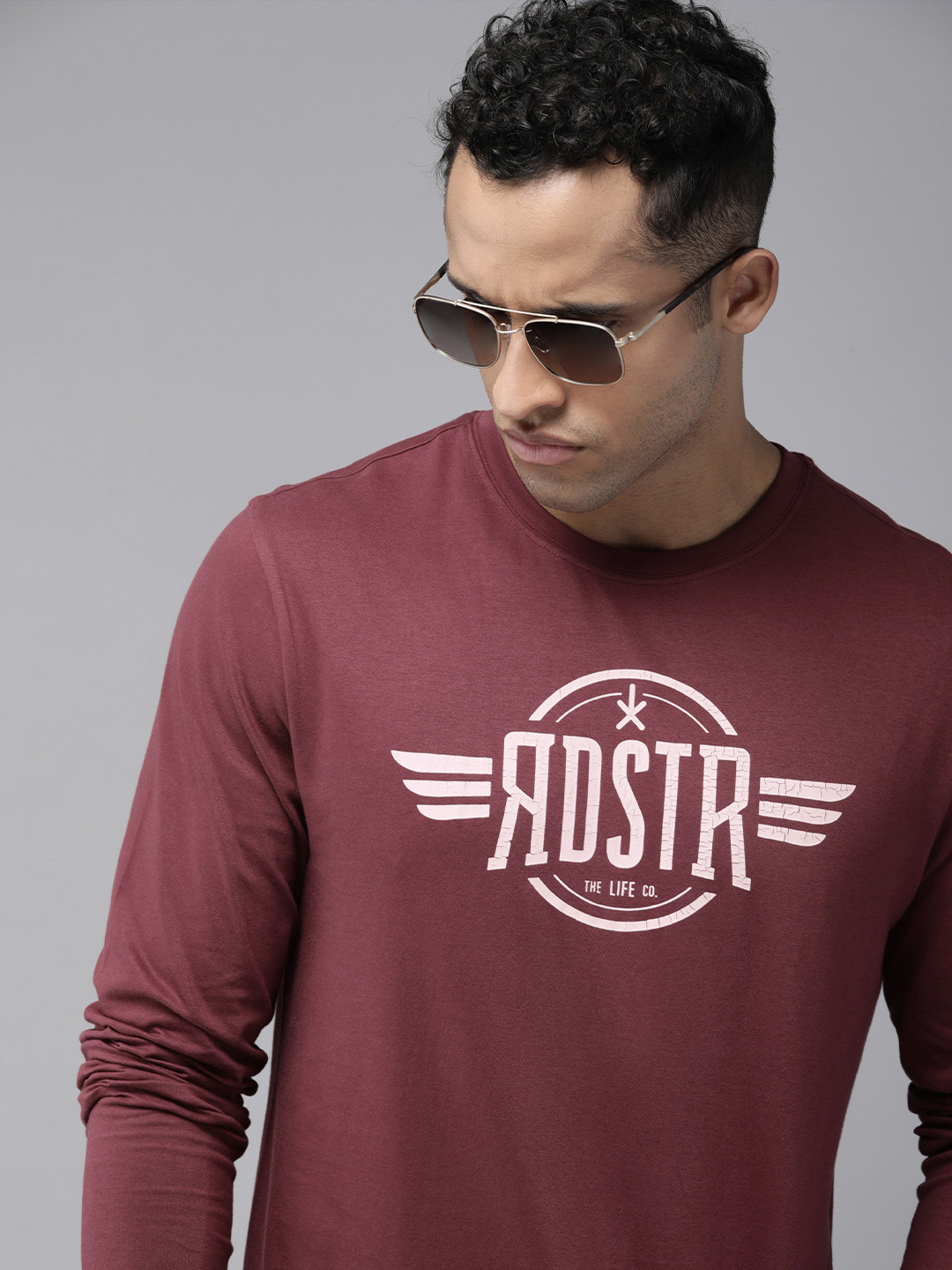 

Roadster Men Maroon Typography Printed Pure Cotton T-shirt