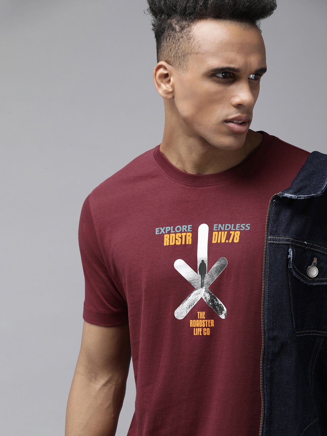 

Roadster Men Maroon Printed Pure Cotton T-shirt
