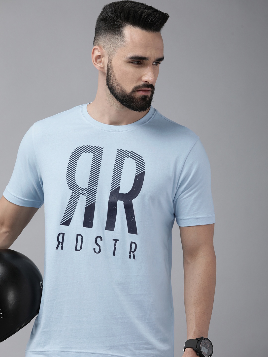 

Roadster Men Blue Brand Logo Printed Pure Cotton T-shirt