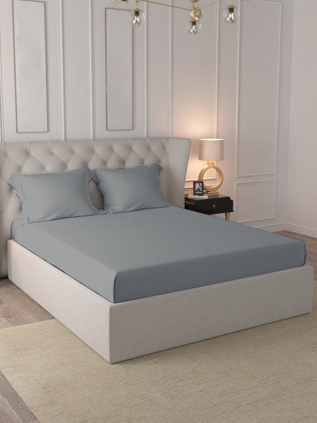 

PIZUNA LINENS Grey 400 TC King Bedsheet with 2 Pillow Covers