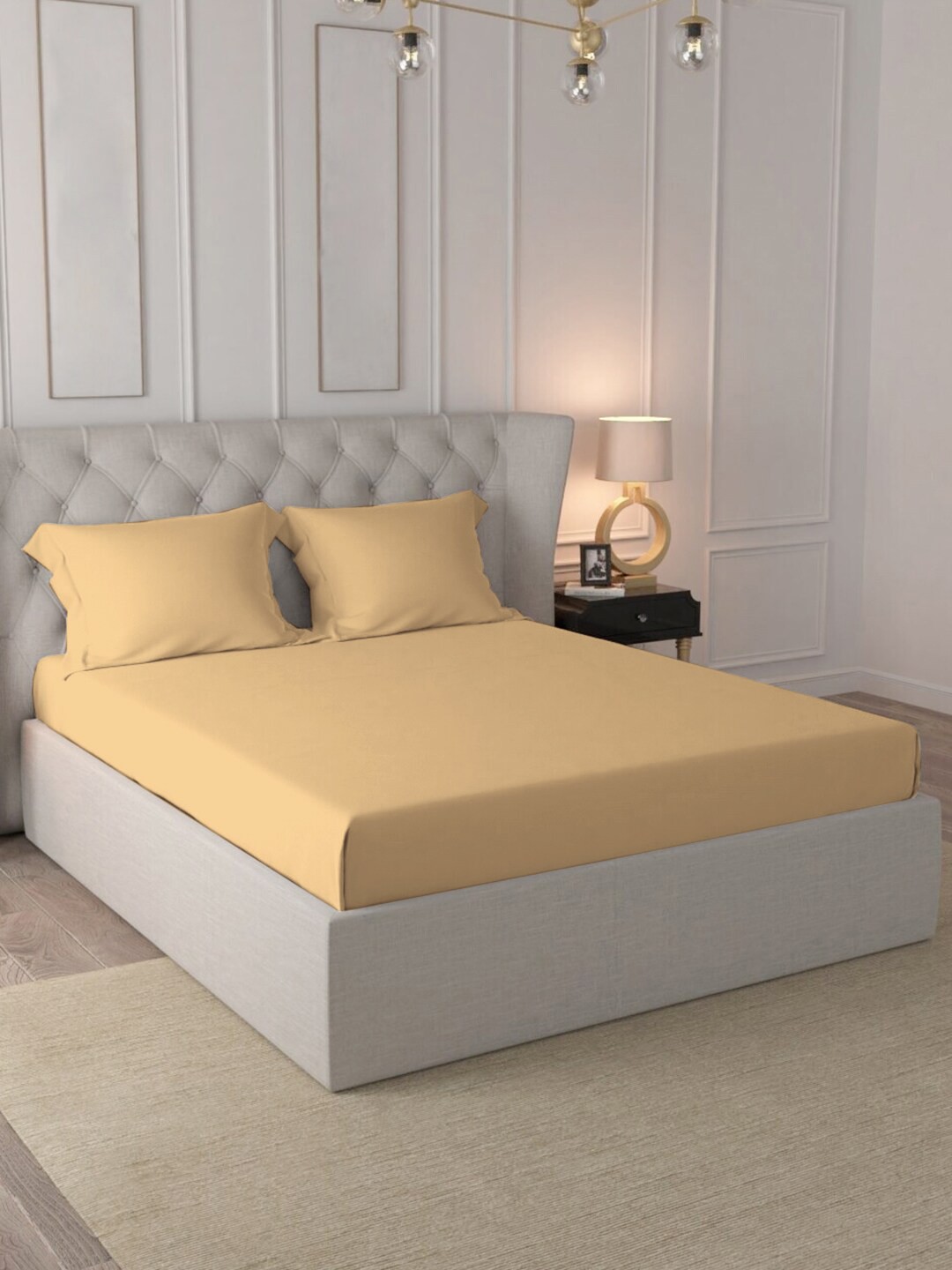 

PIZUNA LINENS Beige 400 TC King Bedsheet with 2 Pillow Covers
