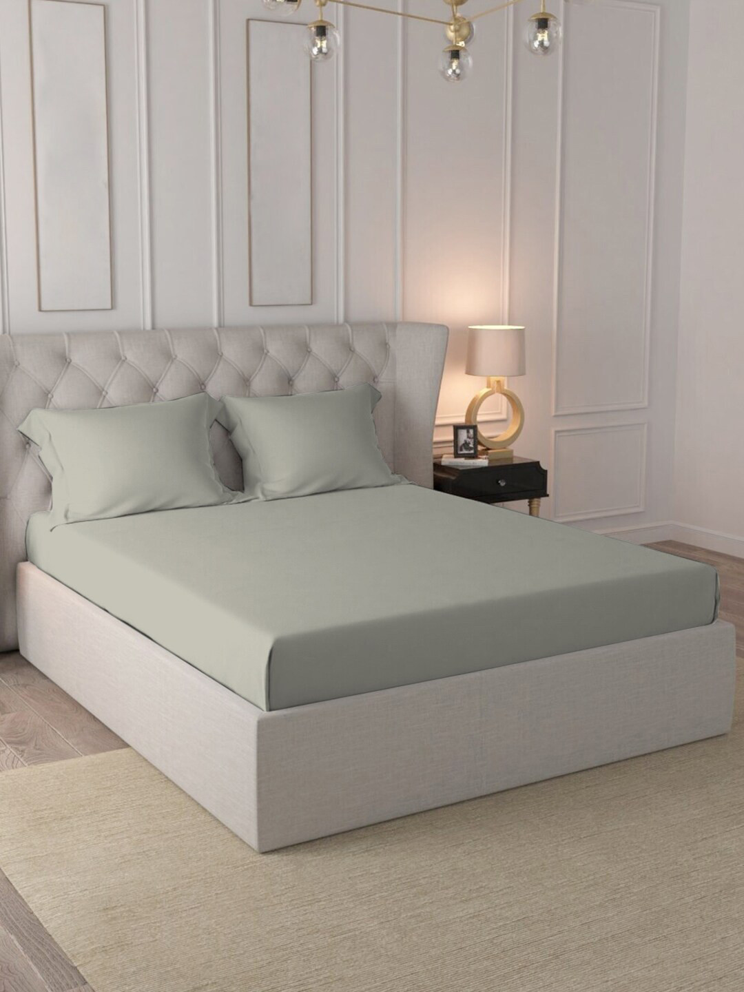 

PIZUNA LINENS Green 400 TC King Bedsheet with 2 Pillow Covers