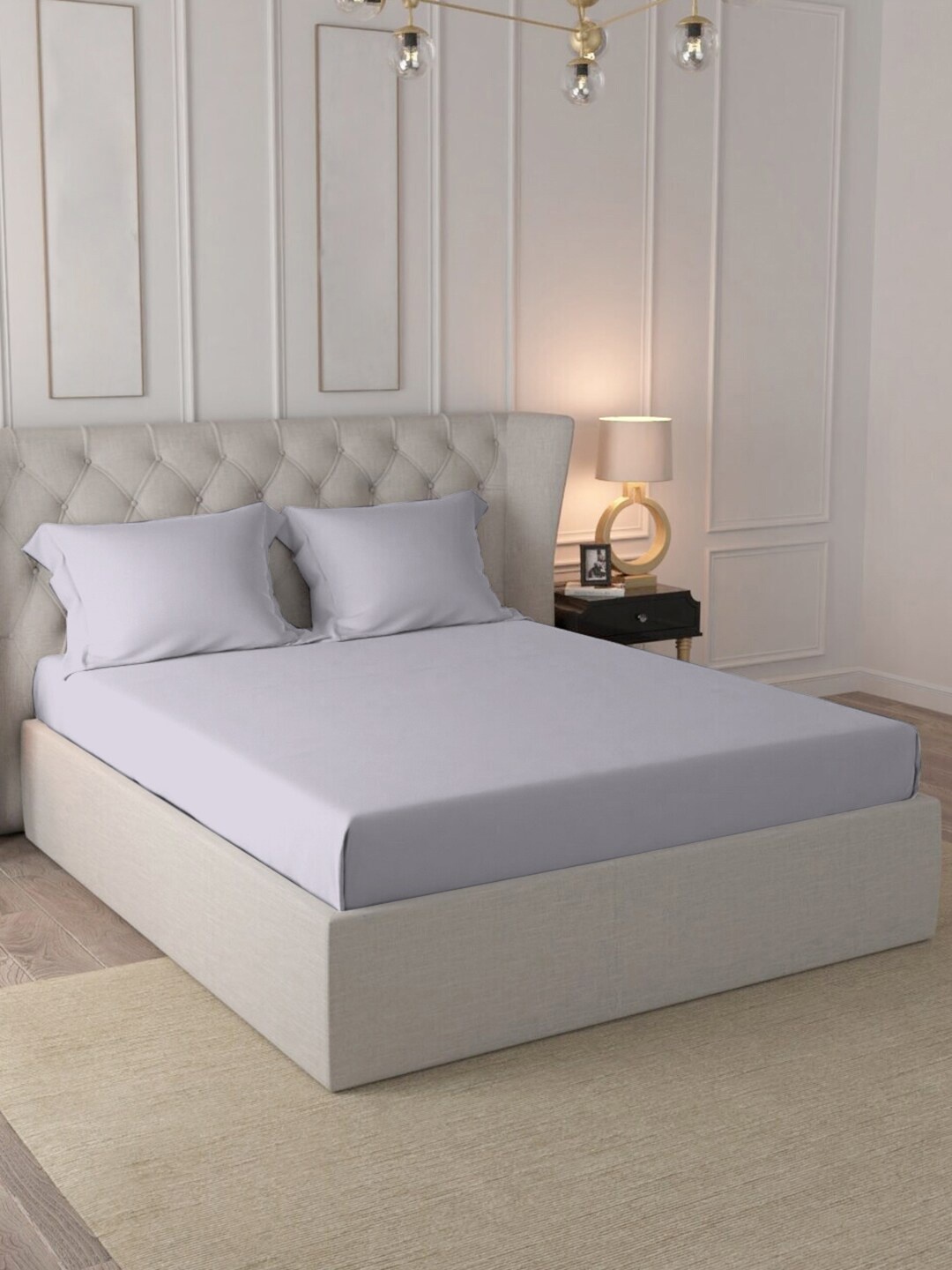 

PIZUNA LINENS Grey 400 TC King Bedsheet with 2 Pillow Covers