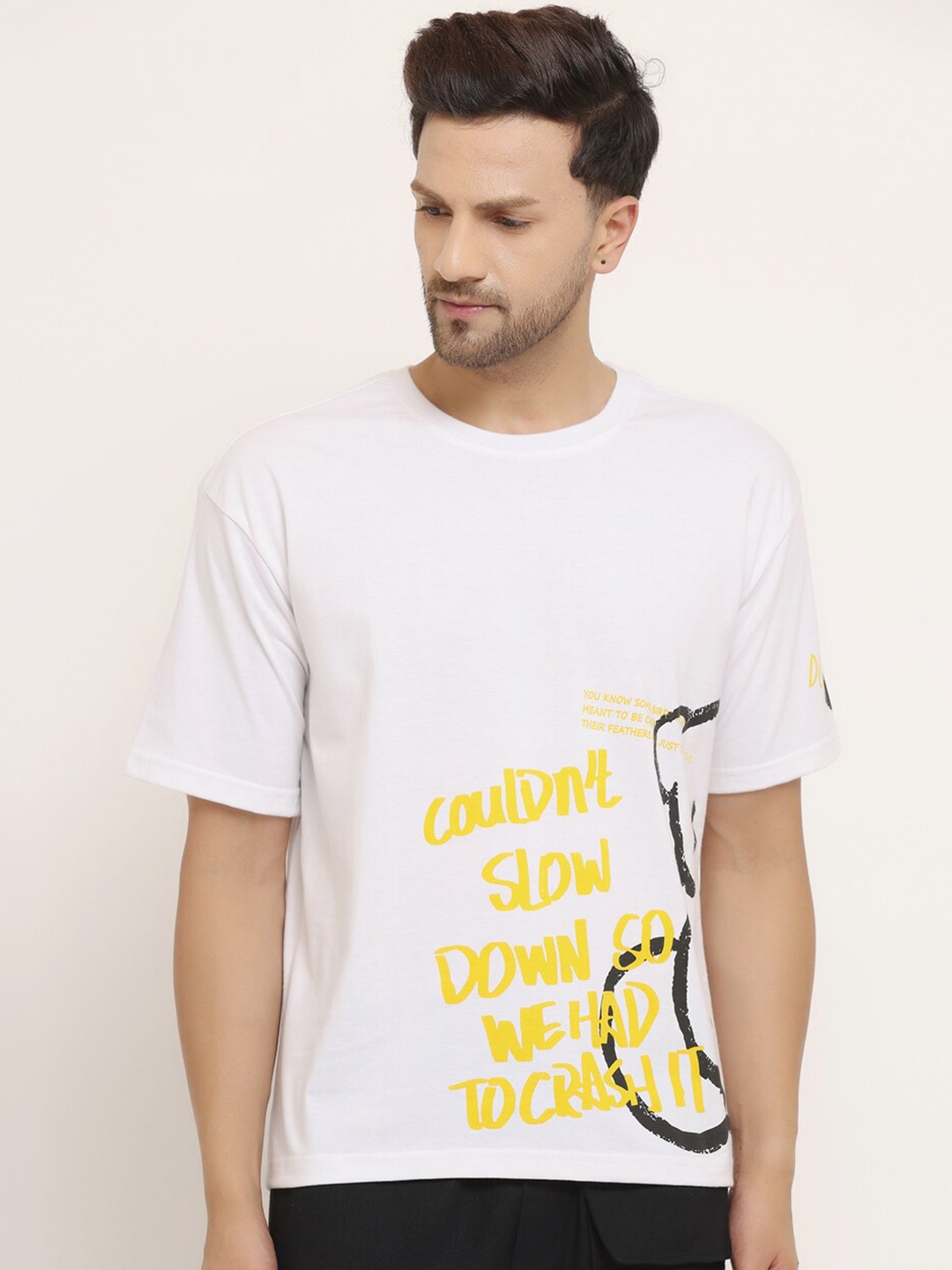 

EVERDION Men White Typography Printed Bio Finish Oversized T-shirt