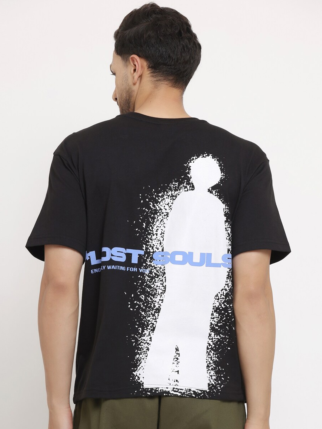 

EVERDION Men Black & White Abstract Printed Bio Finish Oversized T-shirt