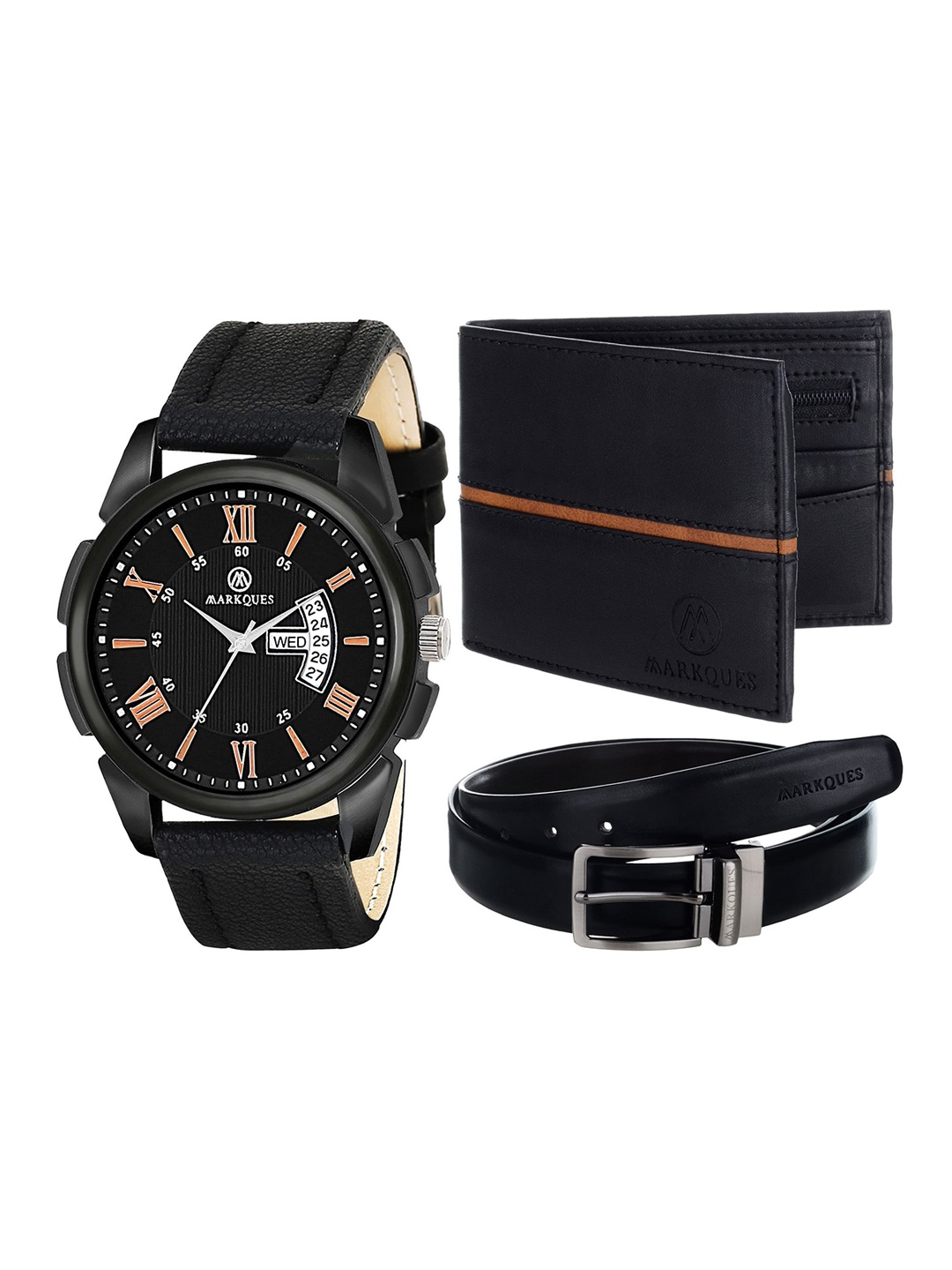 

MARKQUES Men Black Solid Leather Accessory Gift Set