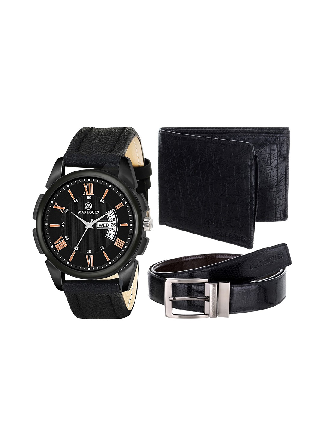 

MARKQUES Men Black Solid Leather Accessory Gift Set