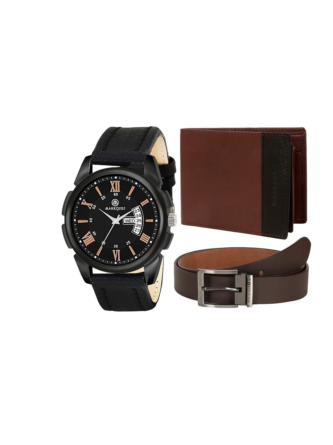 

MARKQUES Men Black Textured Leather Accessory Gift Set