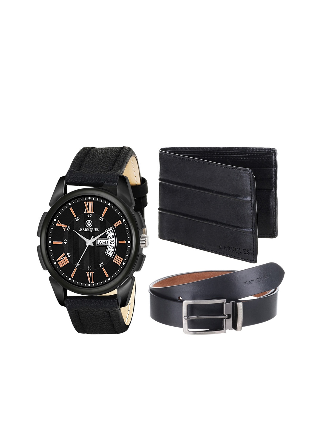 

MARKQUES Men Black Solid Leather Accessory Gift Set