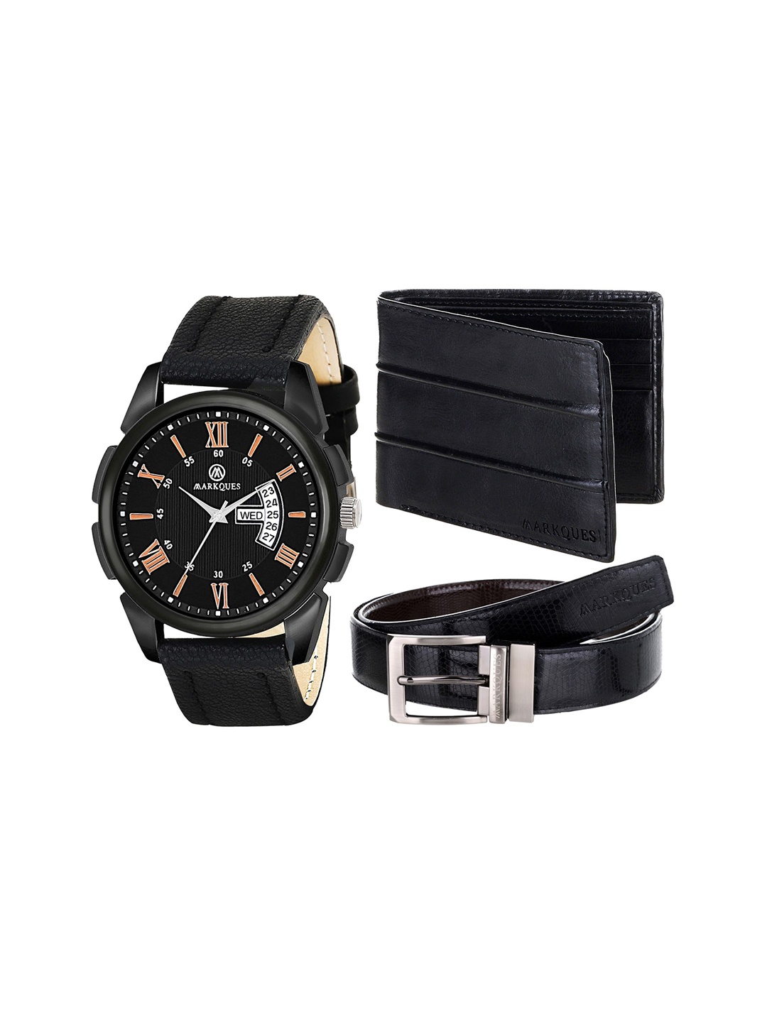 

MARKQUES Men Black Solid Leather Accessory Gift Set