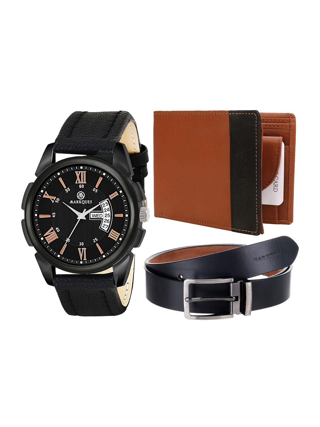 

MARKQUES Men Black Solid Leather Accessory Gift Set