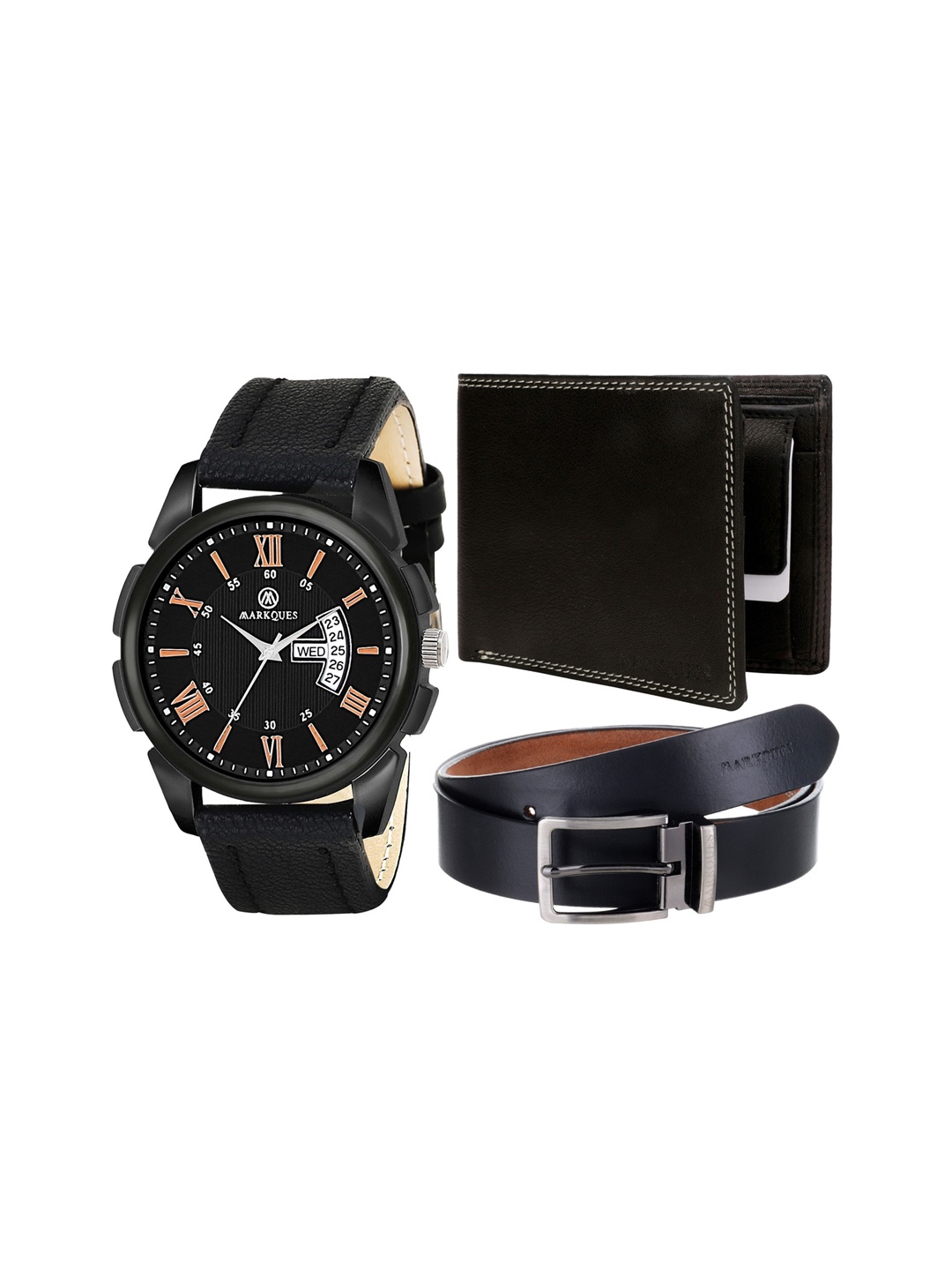 

MARKQUES Men Black Leather Accessory Gift Set